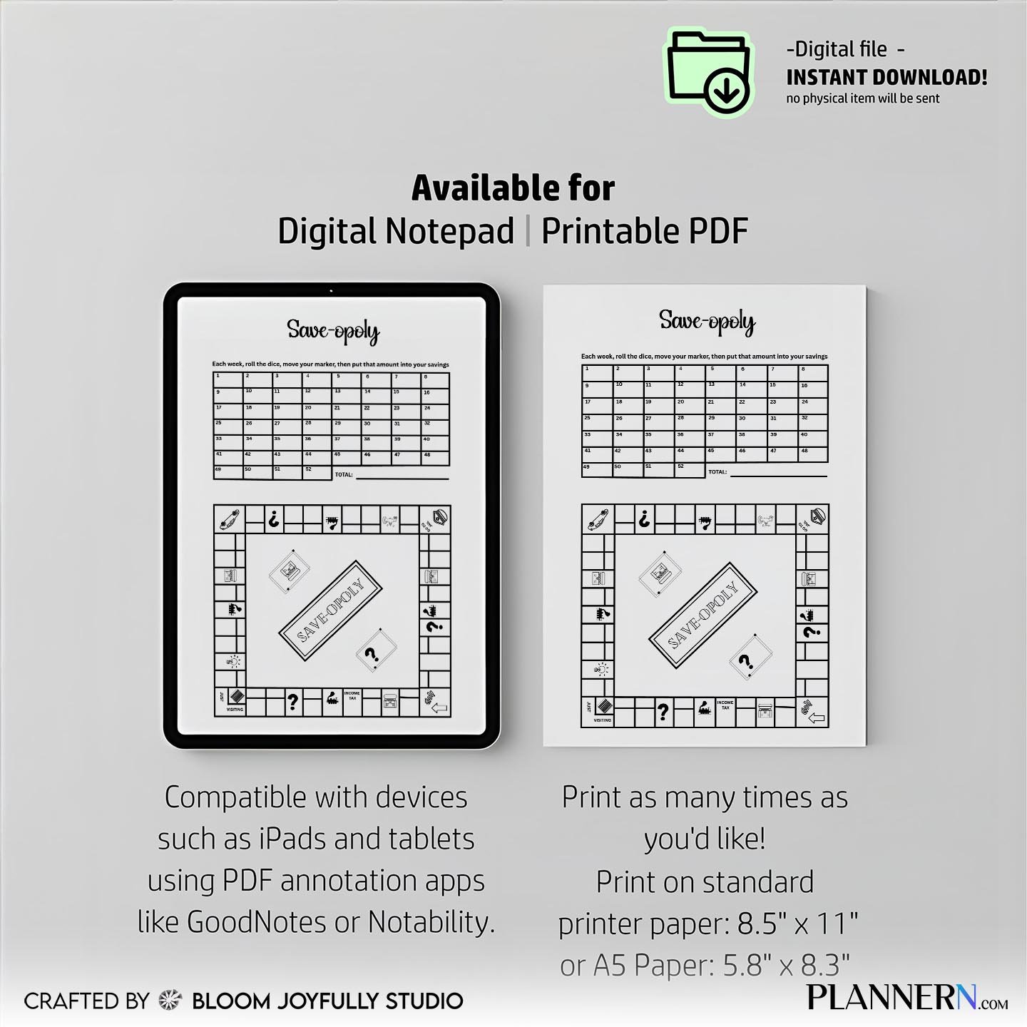 Save-opoly Printable Savings Challenge – Instant Digital Download